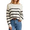 GRACE KARIN Maglione a Righe da Donna Pullover Maniche Lunghe Collo Tondo Spalle Scese con Bottoni