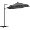 Outsunny Ombrellone da Giardino 2.6x2.6 m con Rotazione a 360°, Ombrellone Decentrato a Braccio con Base a Croce e Presa d'Aria in Acciaio e Poliestere 180 g/㎡, per Terrazzo e Cortile, Grigio Scuro
