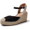 JOMIX Sandali Donna Estive Pantofole Ragazze Eleganti Zeppa Ciabatte Casual Chiusa Fibbia Mare Spiaggia Espadrillas SD9370 (Nero,40)