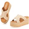 MISSCAI Ciabatte Zeppa Estivi Donna Sandali Eleganti con Tacco Alta Plateau in Stile Espadrillas Pantofole Fascia Chic Aperta Comode WWC250142 Beige 37