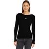 Calvin Klein Jeans Donna Maglietta Maniche Lunghe Woven Label Tight Sweater Senza Cappuccio, Multicolore (CK Black/Bright White Striped), XXS