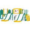 AIYAPLAY Set di Scivoli e Altalene 9 in 1 per Bambini con Canestro da Basket, Telescopio, Lavagna, Design Ranocchio, Giallo+Verde | Aosom Italy