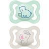 MAM Air Succhietto 2-6 Mesi (Set da 2), Ciuccio MAM 2-6 mesi per pelli sensibili e delicate, Kit da 2 accessori neonato con tettarella in silicone e porta ciuccio sterilizzatore, Verde/Azzurro