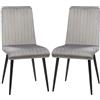 HOMCOM 2 pz Set Sedie da Pranzo Imbottite in Tessuto Effetto Velluto, Sedie da Cucina con Gambe in Acciaio e Design Salvaspazio, 43x58x90 cm, Grigio e Nero