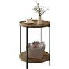 WOLTU Tavolino da Salotto Rotondo, Tavolino da Caffè con 2 Ripiani, Piano d'Appoggio Rimovibile, Comodino per Camera da Letto, Tavolinoda Divano, in Metallo e MDF, Legno Vintage e Nero, BTS06hov