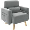 Yaheetech Divano Singolo da Salotto Poltrona Imbottita 75 × 71,5 × 84,5 cm Sofa Piccolo da Salotto Poltrona in Tessuto con Tasche Laterali per Soggiorno Camera da Letto Grigio Chiaro