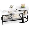 COSTWAY Set di Tavolini da Caffè Componibili, 2 in 1 Set di Tavoli Rimovibili con Piano in Marmo Sintetico, Tavolino Rotondo e Tavolino Rettangolare per Salotto e Camera da Letto (Nero)