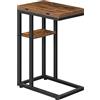 HOOBRO Tavolino a Forma di C, Tavolino da Divano Pieghevole, Tavolino da Caffè in Stile Industriale, con Ripiano Portaoggetti, per Soggiorno, Camera da Letto, Marrone Vintage EBF29SF01