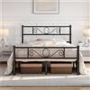 Yaheetech Letto Matrimoniale in Ferro Battuto a Doghe Struttura Letto in Metallo 140 x 200 cm Testiera Elegante Stile Rustico Moderno Nero