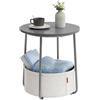 VASAGLE Tavolino, Tavolino Rotondo con Cestino in Tessuto, Spazioso, per Soggiorno Camera da Letto, Comodino, Stile Moderno, Grigio Cemento e Bianco Crema LET223G49