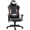 Vinsetto Sedia da Gaming Ergonomica con Braccioli, Poggiatesta e Altezza Regolabile, Poltrona Gaming Ufficio Reclinabile in Tessuto Effetto Lino con Funzione Dondolo, Supporto Lombare, Marrone Chiaro