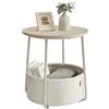 VASAGLE Tavolino, Tavolino Rotondo con Cestino in Tessuto, Spazioso, per Soggiorno Camera da Letto, Comodino, Stile Moderno, Beige Naturale e Bianco Crema LET223K67