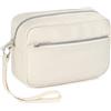 MOCOCITO Beauty Case da Viaggio Uomo Donna,Trousse in Pelle PU 2.2L,Pochette da Toilette Compatta e Leggera con Tasche,Organizer Cosmetici per Viaggi Resistente Agli Schizzi,Palestra, Bagno Beige