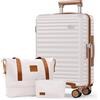SHOWKOO Valigia Grande Rigida Trolley Espandibile Valigie da Viaggio 100% PC Bagaglio a Mano Durevole Ultra Leggero Valigie con Borsa da Toilette e Borsa da Viaggio, XL -Beige Bianco