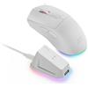 Mars Gaming MM‑T3, Mouse Wireless Ultralight, Bluetooth 5.0 + 2.4 GHz + Cavo, Sensore Ottico PIXART PAW3104PRO 14400 DPI, Base di Ricarica Magnetica RGB, Switch Huano, Software di Controllo, Bianco
