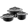 WMF Fusiontec Inspire - Set di pentole a induzione, 3 pezzi, con coperchio in vetro, set di pentole a induzione, in ceramica high-tech, antigraffio, non rivestite, colore: Nero