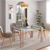 DEGHI Tavolo da pranzo 150x90 cm con top in vetro e gambe effetto rovere chiaro - Savannah