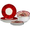 ARCA, Set 18 Piatti Coordinati Apulia Raggio in Porcellana, Servizio per 6 Persone, con Piatti Fondi, Piani e da Dessert, Rosso