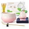TEANAGOO MATCHA KIT, Matcha Set rosa, Matcha Cerimoniale, set per preparare il latte al tè matcha, set con frusta e ciotola con cucchiaio e setaccio, ciotola in ceramica con design Fuji,