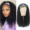 IFLY Parrucca con Fascia Deep Wave Parrucca per capelli umani Headband Wig Human Hair Curly for Women Brazilian Human Hair Glueless None Lace Front Wigs 150% Density Natural Color 12 Inches