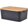 Homéa Essentiel Scatola in plastica con coperchio in bambù, 5 l, grigio e beige, L 28 x L 18 x H 10,5 cm
