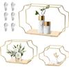 Gemsaya 3 mensole da parete rettangolari irregolari in metallo, 3 dimensioni, montaggio a parete, mensole galleggianti decorative geometriche dorate con impiallacciatura in legno impiallacciato per