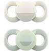 dentistar Day & Night Succhietto set da 4 - Taglia 1 per 0-6 mesi - Succhietto in silicone delicato su denti e mascella - Grigio & Verde con cerchio - Made in Germany