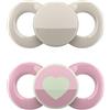 dentistar Day & Night Succhietto set da 4 - Taglia 1 per 0-6 mesi - Succhietto in silicone delicato su denti e mascella - Beige & Rosa con cuore - Made in Germany