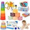 Dazhshun Giochi per bambini dai 6 ai 12 mesi,Giochi Neonato Montessori 1 anno per neonati,Giocattoli Dentizione sensoriali 6 in 1 con blocchi e anelli impilabili,Regalo Neonato 6-9-18 Mesi