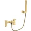 VeeBath Mist Bath Shower Mixer - Finitura in ottone spazzolato con soffione quadrato, controllo a doppia leva, ingresso BSP G3/4, coppia di rubinetti da bagno quadrati montati sul ponte, miscelatore