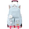 Tanou Zaino Trolley Scuola Elementare e Media, Zaini con Ruote da 30L per Ragazze Adolescenti, Zaino Rotelle Bambina Staccabile da Viaggio, Blu