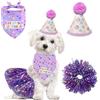 KASESSS 3 Pezzi Compleanno Cane Bandana da Festa, Set di Bandana per Cani di Compleanno, Cappello da Festa, Glitterato Gonna per Animali Domestici, Regolabile decorazioni di Compleanno per Cani, Viola