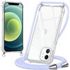 Oelrstfe Cover con Cordino per iPhone 12 Mini, Trasparente Silicone Custodia con Regolabile Collana Laccio Tracolla, Antigraffio Proteggere Case Corda per iPhone 12 Mini, Viola