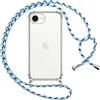 Pnakqil Cover per iPhone 17E/iPhone 16E/iPhone SE 4 2025 con Cordino, Trasparente Custodia con Laccio Tracolla Cellulare Girocollo Collana Protettiva per iPhone 17E 6,1 Pollic, Blu