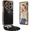 Yutwo Cover per honor Magic 7 lite con Cordino, Elettrolitico Cuore Custodia per honor Magic 7 lite con Tracolla Antiurto Donna Cuore Cover Cordino -Nero