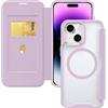 HAONANDE Magnetica Cover Per iPhone 13 / iPhone 14, Custodia Pelle PU Flip Compatibile con MagSafe, slot per carte, blocco RFID, Pportafoglio Protettiva Antiurto Trasparente Case Viola