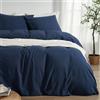 Duvetnova biancheria da letto blu 155x220 cm, 3 pezzi estivo, microfibra morbidissima prelavata effetto cotone, OEKO‑TEX - 1 copripiumino 155×220 + 2 federe 80×80 con cerniera, blu scuro