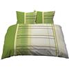 Gerald Wittmann 3 Pezzi Set Copripiumino Raso Satin, 100% Cotone, Biancheria da Letto Piazza e Mezza, Strisce y Scacchi, Verde Beige/Crema Giallo, 200x200 cm + 2X 70x90 cm