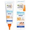 Garnier Ambre Solaire SPF 50+ Siero protezione solare viso e corpo, non appiccicoso, texture fluida non grassa, senza calco bianco, Sensitive Advanced, 125 ml