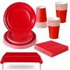 COSORO 69 Pezzi Set Stoviglie per Feste Rosso,Piatti Tazze Asciugamani di Carta Tovaglia Plastica Stoviglie Monouso Biodegradabili,Decorazione Desktop per Feste di Compleanno,Picnic,Baby Shower