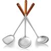 Evanda Set di Spatole per Wok 43 cm, Manico in Legno Resistente al Calore Strumenti per Wok in Acciaio Inossidabile, Spatola in Metallo, Mestolo, Schiumarola da Cucina, Set di Utensili Professionali