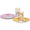 COM-FOUR® Servizio da tavola da 28 pezzi per unicorno con motivi di unicorno per 12 persone, piatti e bicchieri di carta per bambini, compleanni e altre feste (28 pezzi giallo/rosa)