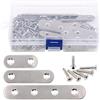 Glarks Set di 35 staffe piatte dritte da 4,1 cm/6,1 cm/10,2 cm, in acciaio inox, per riparare piastre di giunzione, set di connettori, totale 115 pezzi, argento