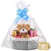 Boensi Cestino Regalo Vuoto 30 x 20 x 12cm - Cestino Intrecciato con Sacchetto Regalo e Nastro Cestino per Ospiti Vuoto per Pasqua,Baby Shower,Compleanno,Matrimonio,Ringraziamento e Natale (bianco e grigio)