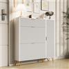 YGHQAP Scarpiera Salvaspazio Slim Portascarpe con 3 Ante a Ribalte e 1 anta ad armadio, Mobile Scarpiera in Legno per Ingresso, Ripostiglio, Portascarpe, 110x24x111,5cm, Bianco