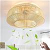 KZT Ventilatore da soffitto Silenzioso con Luce e Telecomando E27 Retrò Fan Plafoniera Vintage Lampadario Bambù E Rattan Intrecciato Lampada a soffitto per Camera da letto Soggiorno Cucina Illuminazione