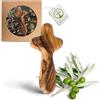 OLIQUE Croce in legno di ulivo, fatta a mano, come regalo per nascita, battesimo, comunione e cresima, senza incisione