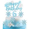 mciskin Set di 6 candele di compleanno Frozen con fiocco di neve, numero 6, per decorare torte, candele blu per ragazze e ragazzi