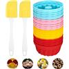 Xaosin Mini Stampi in Silicone Muffin 24 Pezzi Stampo Silicone Torta con 2 Spatole Tortiera Stampo per Torte Riutilizzabili Stampi in Silicone per Cioccolato Budino 6,5 x 2,8 cm 4 Colori
