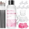 SHOPPGO Slip Solution Acrygel, 75ML Slip Solution, Soluzione per Acrygel, Soluzione Acrigel per Unghie, con 3 Pennelli, 1 Tazza di Cristallo, 100 Fogli di Pulizia, 5 Clip per Manicure